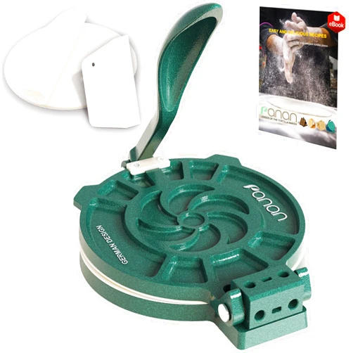 Panan Tortilla Press with Adjustable Thickness Control 8 inch Mexican Tortillera Presser Made with Precision from Special Alu Alloy - Metal Pataconera with 50 Parchment Paper, Dough Cutter and Recipes eBook