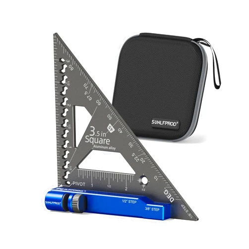 SUNLFPROD Mini Square Woodworking Tool with Flip-Stop Mini 90 Degree Square Small Carpenter Square Precision Making Gauge Measuring Triangle Square Ruler (Aluminum, Blue-Gray)