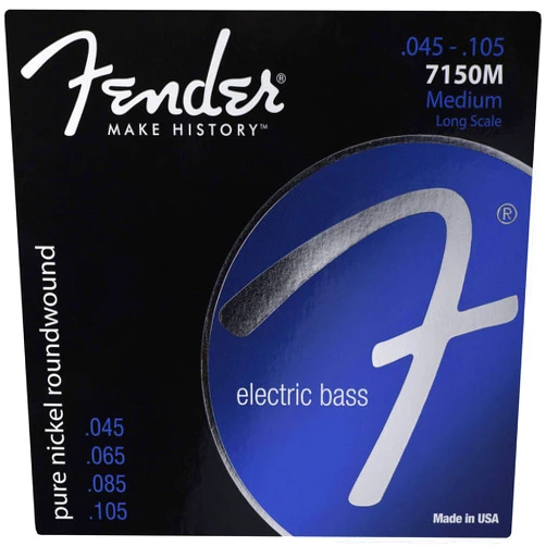 Fender Original 7150 Bass Strings, Pure Nickel Roundwound, Long Scale, 7150M .045-.105