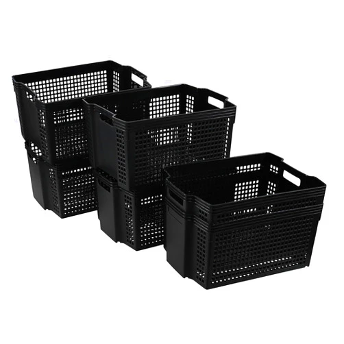 Nesmilers 6-Pack Stackable Storage Baskets Bins, Black Large Plastic Organizer Baskets