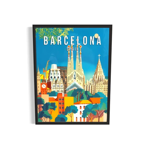 HomeArtPrint Barcelona Spain Art Print Poster, Europe City Skyline Artwork Painting Illustrations for Bedroom Bathroom Living Room Decor D (Barcelona Spain, 8x10 inches (Unframed))