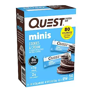 Quest Nutrition Mini Cookies & Cream Protein Bars, High Protein, Low Carb, Keto Friendly, 14 Count