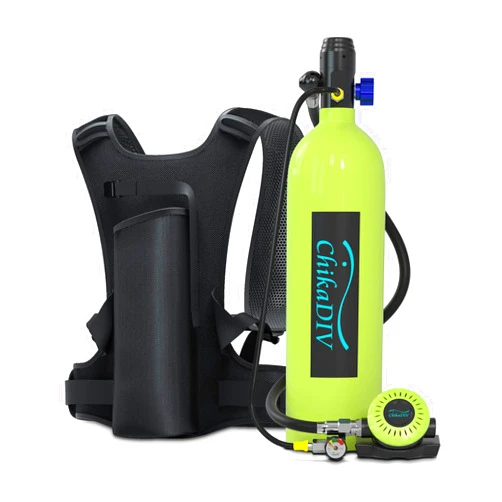 CHIKADIV 1.9L Scuba Tank with 25-30mins Diving time, Portable Diving Tank Set Suitable Within 10m, DOT Certified Mini Scuba Tank Made of Aviation Aluminum for Underwater Exploration