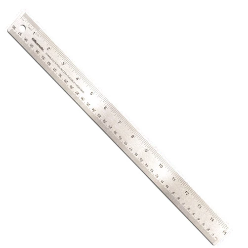 Officemate Classic Stainless Steel Metal Ruler, 15 inches with Metric Measurements, Silver, 15 L x 1.25 W (66612)
