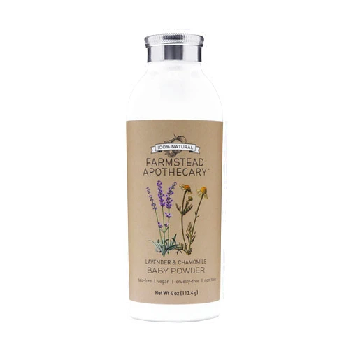 Farmstead Apothecary 100% Natural Baby Powder (Talc-Free) with Organic Tapioca Starch, Organic Chamomile Flowers, Organic Calendula Flowers, Lavender & Chamomile 4 oz