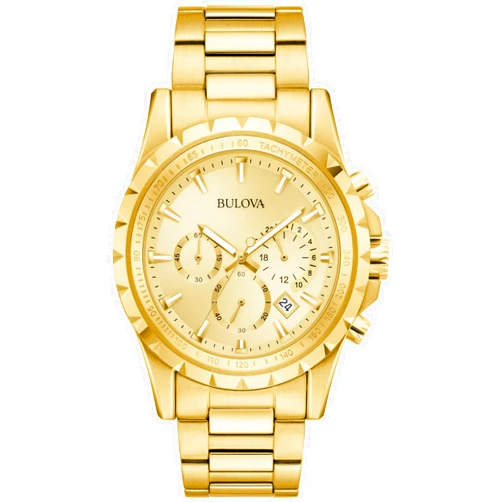 Bulova Men's Dress Classic 6-Hand Chronograph Quartz Gold Stainless Steel Watch, 24 Hour Time, Calendar, 42mm, Style:97B119