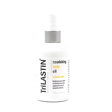 TriLASTIN Maternity Stretch Mark Prevention Oil, Paraben-Free, Hypoallergenic, Non-greasy, Reduces Stretch Marks, Safe for Pregnancy & Postpartum, 3.4 oz. bottle