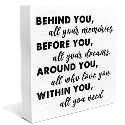 YIDOU Graduation Quote Wood Box Sign Decor Desk Sign Positive Behind You All Your Memories Wooden Box Block Sign Rustic Home Shelf Wall Decoration Grad Gift