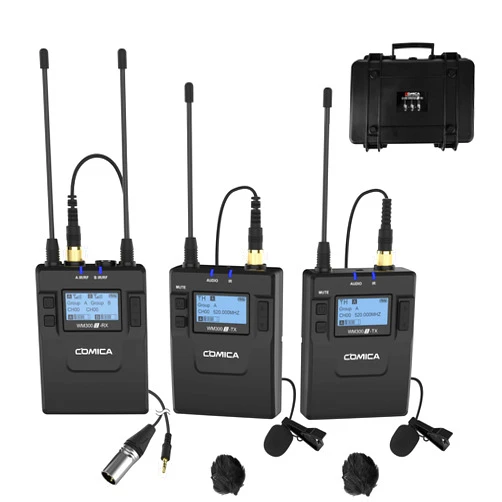 comica CVM-WM300A 96-Channel UHF Wireless Lavalier Microphone System Compatible with Cameras, Camcorders and Smartphones, Perfect for YouTube Podcast Vlog Video Recording and Interview(2TX+1RX)