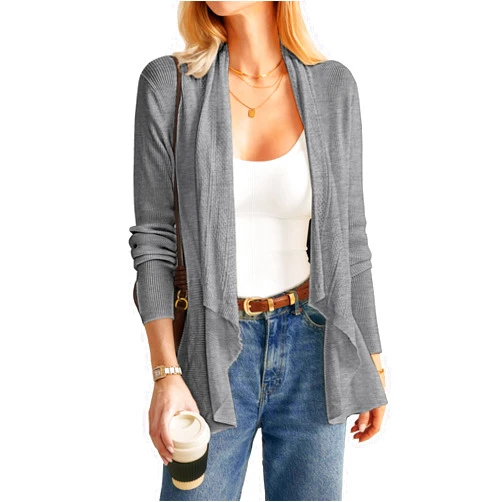 GRACE KARIN Women's 2024 Draped Irregular Hem Open Front Long Cardigan Casual Long Sleeve Soft Knitted Sweater