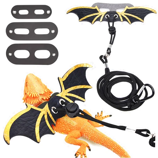 ZukoCert 3 Size Pack Bearded Dragon Leashes and Harnesses, Bearded Dragon Harness, Soft Leather Detachable Adjustable Reptile Lizard Wing Leash (Black)