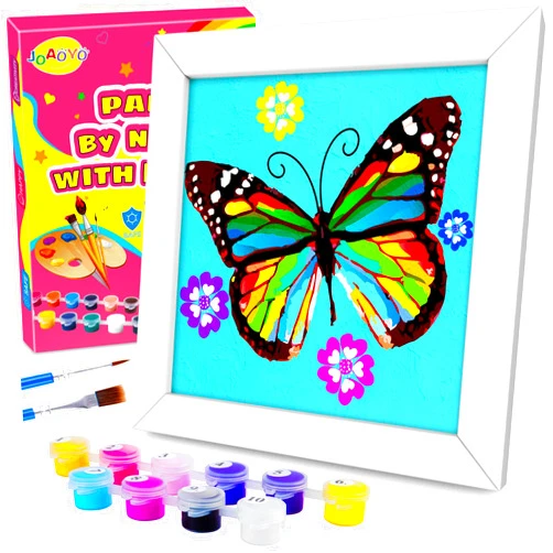 JOAOYO Paint by Numbers for Kids Ages 8-12 Easy Acrylic Paint by Number Kits for Girls Boys Adults with Wooden Frame Oil Painting Kits for Kids Ages 4-8 Perfect for Gift Home Decoration (Blue butterfly)