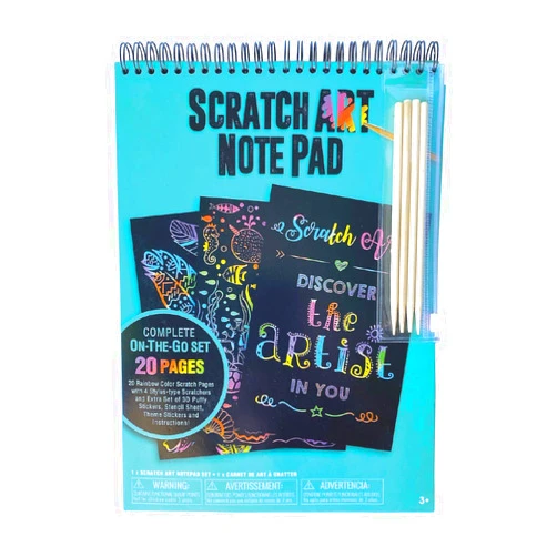 The Bubble Factory Spiral Bound Scratchpad Set with 20 Pages. 2 Stylus scratchers, Sticker Set, Stencil Sheet and Instruction Leaflet. (FR2003)