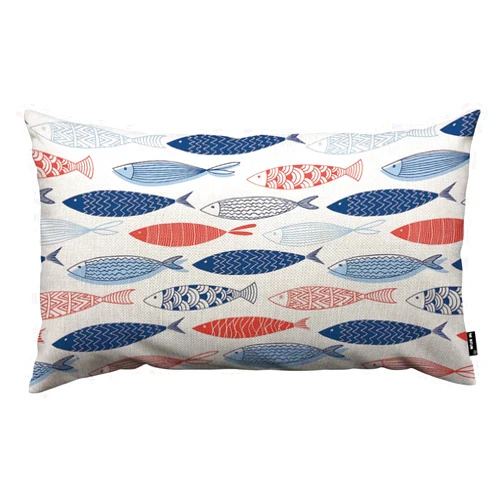 TKS MITLAN Fish Decorative Pillow Covers Red Blue Striped Swimming Wildlife Marine Sea Nautical Underwater Nautical Rustic Linen Throw Pillow Covers 12x20 Inch for Sofa Couch Decoration
