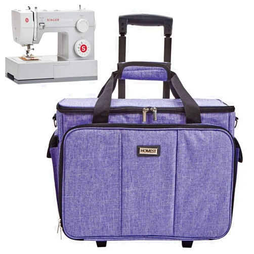 HOMEST Deluxe Sewing Machine Case with Wheels, Rolling Trolley Tote with Multiple Storage Pockets for Accessories, Compatible with Singer & Brother Machine, Purple (Patent Design)