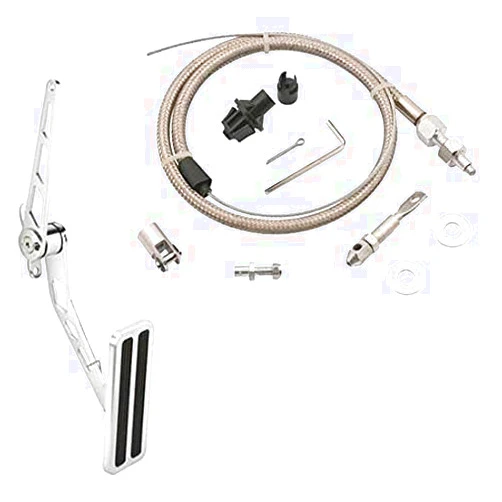 Speedway Motors Chrome/Billet Aluminum Throttle Pedal Combo with Mr Gasket Cable Kit: Spring Loaded Satin Finish Pedal, 36