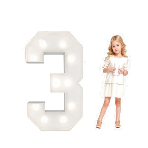FAYLISVOW 3FT Marquee Light up Number 3 White Marquee Numbers with Lights for Birthday Party Large Mosaic Frame Letter Cardboard Pre-Cut Giant Cut-Out Thick Foam Board Sign Diy Decorations Anniversary