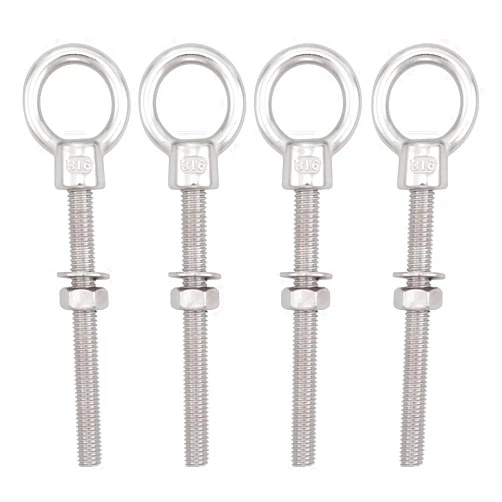 Shonan.Systems SHONAN Heavy Duty Eye Bolt, 316 Stainless Steel Shoulder Eyebolts with Nut and Washer, 4 Pack Marine Grade Threaded Eyebolts for Lifting or Hanging