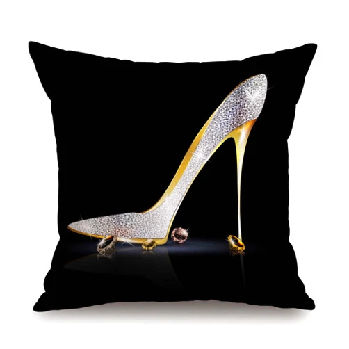 TSSOHU Square Decorative Throw Pillow Case Cushion Cover,Fashion Lady High Heel Shoe with Diamonds Soft Pillowcase 18x18 inch (No Glitter)