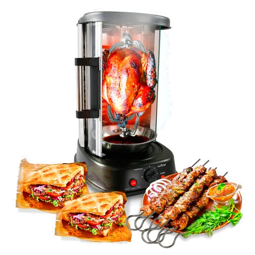 NutriChef Countertop Vertical Rotating Oven - Rotisserie Shawarma Machine, Kebob Machine, Stain & Heat Resistant Door & Energy Efficient, Includes Kebob Rack with 7 Skewers (PKRTVG34)