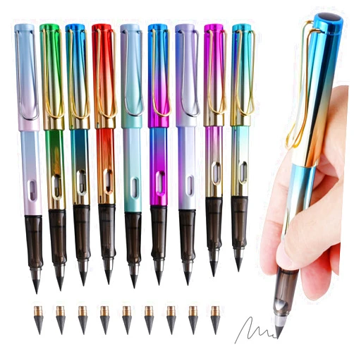 SEILETOO 9 Pcs Infinite Pencil with 9 Pcs Replacement Pen Tips, Forever Pencil,Everlasting Pencil, No Sharpen Pencils for Kids Writing, Sketching, Drawing, Home Office School Supplies