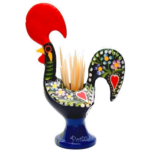 Galos 4 Inch Good Luck Traditional Portuguese Rooster Toothpick Holder Black 4 Inch Tall
