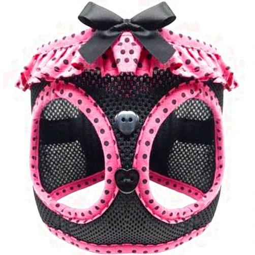 DOGGIE DESIGN Choke Free Harness - Hot Pink and Black Polka Dot (X-Small)