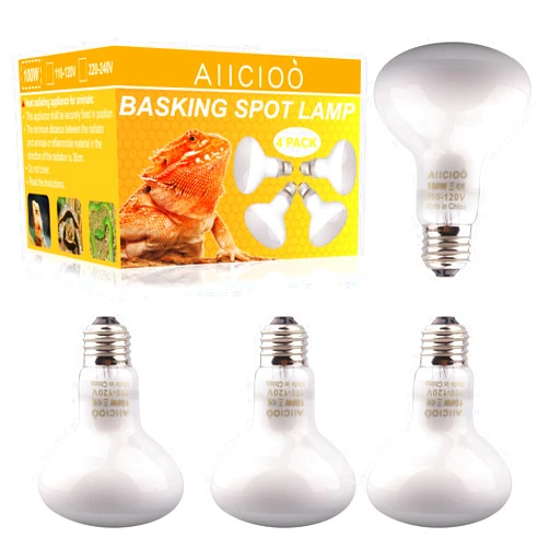 Aiicioo Reptile Basking Light Bulb - 100W Reptile Heat Lamp Basking Bulb Incandescent Light Bulb for Bearded Dragon Turtle Hermit Crab Gecko Lizard Daylight 4 Pack