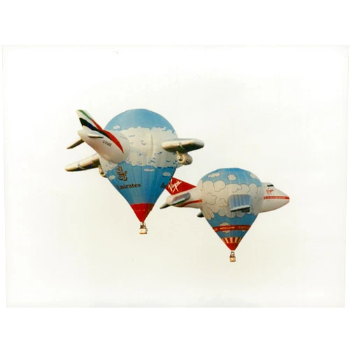 Vintage photo of Air emirates balloon and Virgin Airways balloon.
