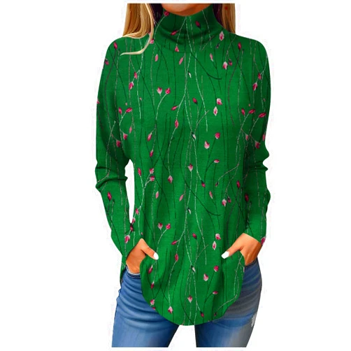 Doublelift Womens Long Sleeve Tops Solid Color Fashion Print Crew Neck Graphic Tees Shirts Blouses for Women Dressy Casual