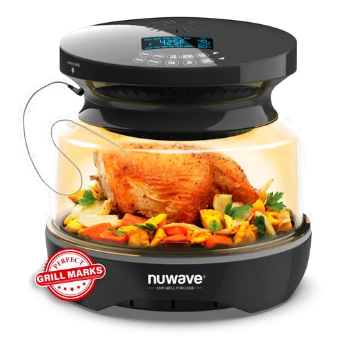 Nuwave Infra-Red Primo Grill Oven, Integrated Smart Thermometer, Nonstick Grill Bottom & Convection Top for Surround Cooking, Cook Fresh or Frozen, Durable Power Dome Included