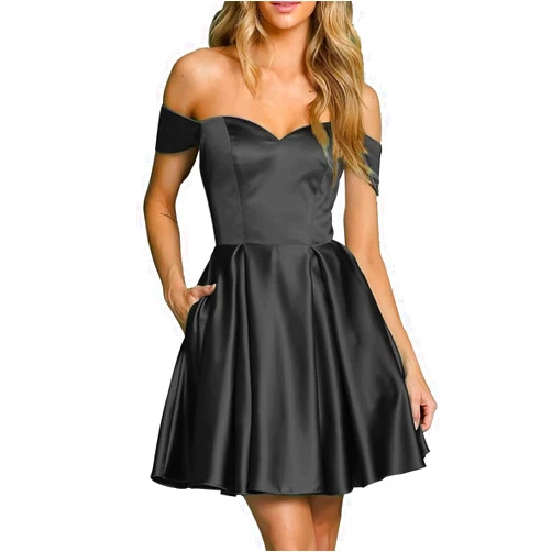 ZSHAOLHYJYZS Off Shoulder Homecoming Dresses,Teens Short Sweetheart Satin Prom Dresses A-Line Mini Ball Gown with Pockets