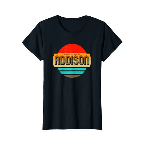 Custom Clothing Accessory Gifts for Women Addison Name Retro Vintage Sunset Limited Edition T-Shirt