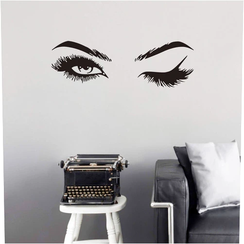 GESTYZ Fashionista Girl Wink Wall Decal with Beautiful Charming Eyelashes, Easy Peel and Stick Woman Mural Vinyl Art Decor for Living Room Bedroom(Y38) (Small)