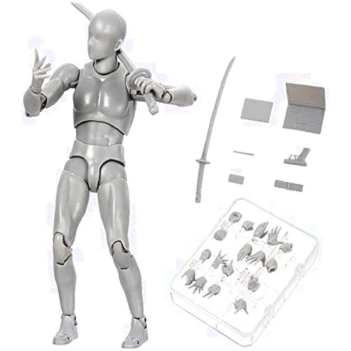 AHOHOS Action Figure Drawing Models, Human Mannequin Body Kun Doll Body-Chan Male/Female Action Figure DX Set, Suitable for Sketching, Painting, Drawing Mannequin Figure Models for Artist Grey Male