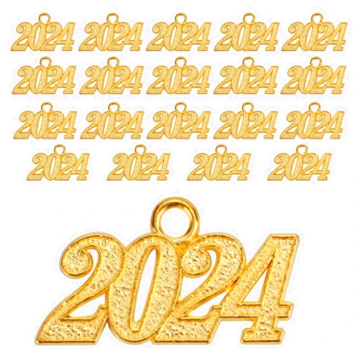 PEUTIER 20pcs 2024 Graduation Tassel Charm, Gold 2024 Graduation Cap Pendant Hanging Decorations for Graduation Hat Jewelry Making Graduate Celebration Supplies
