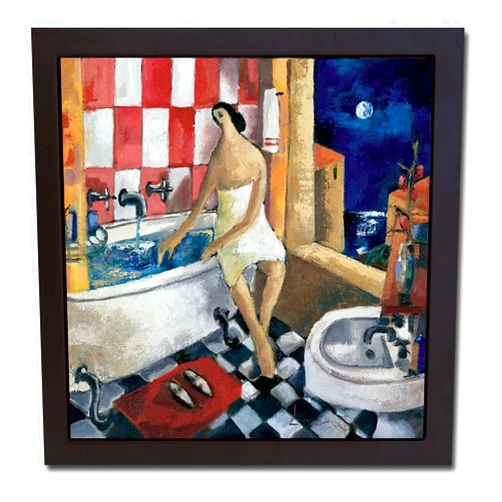 Artistic Home Gallery Bano Rojo (Red Bathroom) by Didier Lourenco Premium Gallery-Wrapped Canvas Giclee with Black Floater Framing (20 in x 20 in Framed Size, Ready-to-Hang)