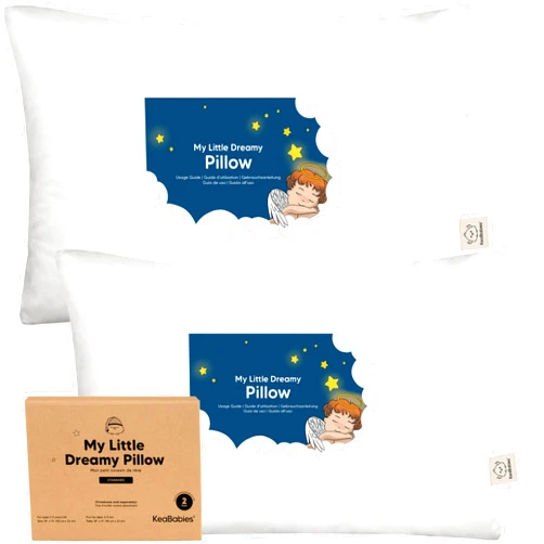 KeaBabies 2-Pack Toddler Pillow - Soft Organic Cotton Toddler Pillows for Sleeping, 13X18 Small Pillow for Kids,Kids Pillows for Sleeping,Kids Pillow for Travel,School, Nap,Age 2 to 5 (Soft White)
