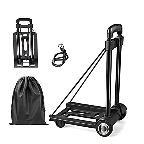 Double Rhombus Folding Hand Truck Lightweight Portable Cart, 110 lbs/50kg Capacity Heavy Duty Utility Cart with Telescoping Handle, 2 Rubber Wheels, Bungee Cord for Luggage, Shopping, Moving Daily Use