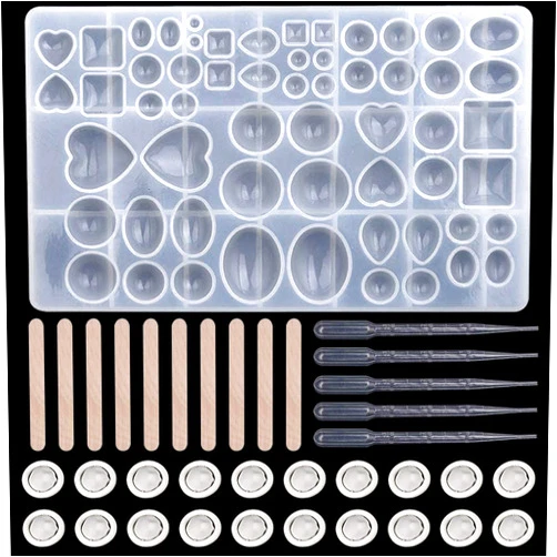 Luomi Cabochons Gem Jewelry Silicone Casting Mold for Resin Epoxy,Polymer Clay,Earring Making,Different Size of Heart,Oval,Circle,Droplet,Square,Come with Stirrer,Mini Cups,Finger Sets,Droppers