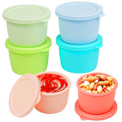 Webake 2.5 oz Salad Dressing Container to Go, 6 Pack Silicone Sauce Container with Lids, Leakproof Condiment Container Fits in Bento Box for Lunch, Reusable Sauce Cups for Office, Travel, Picnic