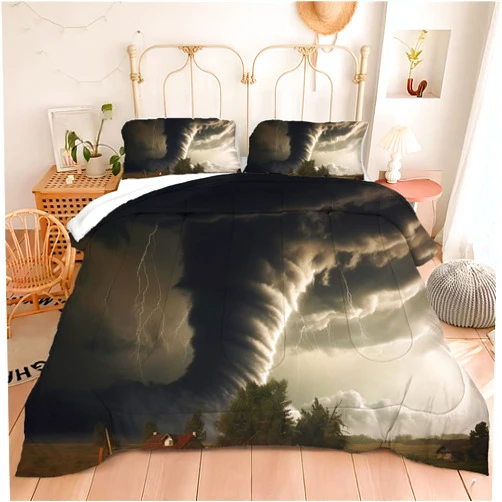 Motorax 3D Tornado Comforter Set Full for Boys Kids, Lightweight Warm Soft Lightning Room Decor, Natural Disaster Comforter Aldults Bedroom Tornado Pattern Bedding Set 1 Comforter with 2 Pillow Cases