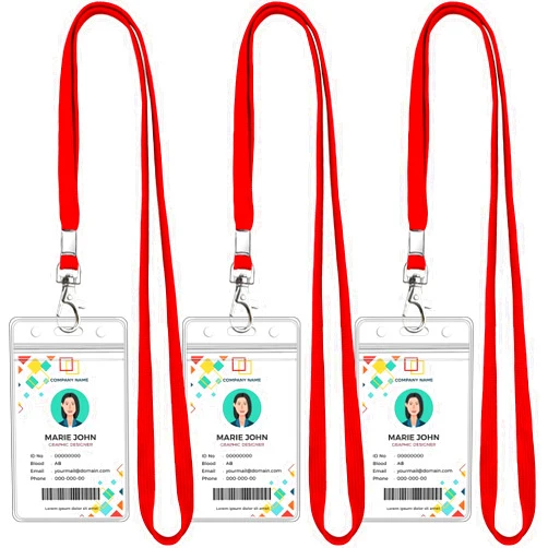 Koorito 3 Pack Clear ID Badge Holder with Lanyard Red Lanyards with Vertical Waterproof ID Badge Holder for Office, School, Travel