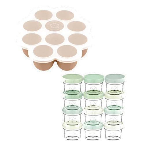 KeaBabies Silicone Baby Food Freezer Tray with Clip-on Lid and 12-Pack Baby Food Glass Containers - Baby Food Silicone Freezer Molds - 4 oz Leak-Proof, Microwavable, Baby Food Storage Container