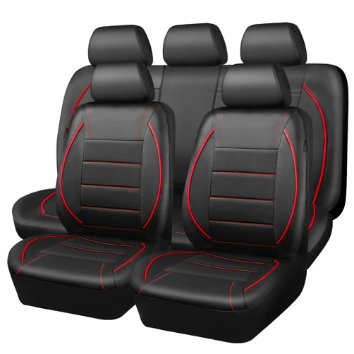 CAR PASS Universal FIT Piping Leather Car Seat Cover, for suvs,Van,Trucks,Airbag Compatible,Inside Zipper Design and Reserved Opening Holes (Full Set, Black and Red)