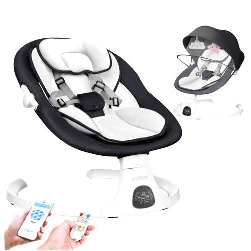 JUITOY Electric Baby Swings for Infants to Toddler Baby Swing with 5-Speed 3-Seat Positions 5-Point Carabiner,with Bluetooth Music 10-Preset Melodies