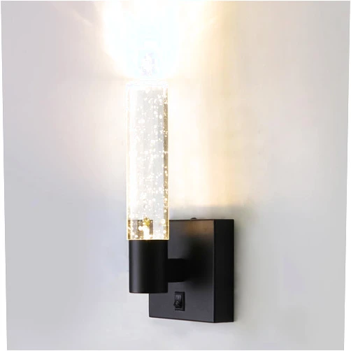 MASIVEL Black Wall Sconce with On/Off Switch Button 3000K Crystal Bubble Wall Lamp Modern LED Wall Lights for Bedroom Bathroom Living Room