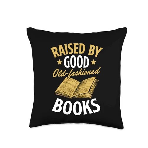 Nerdy Literary Essentials For Banned Book Reading Raised by Good Old Fashioned Books Classic Literature Reader Throw Pillow, 16x16, Multicolor
