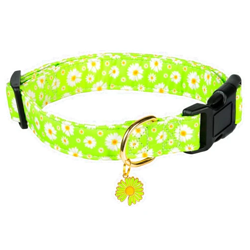 PREHAI Cute Cotton Dog Collar for Boy and Girl Dogs Fresh Flower Pattern Puppy Collar for Small Medium Large Dogs Adjustable Flower Pattern Soft Pet Collar for Male Female Dogs