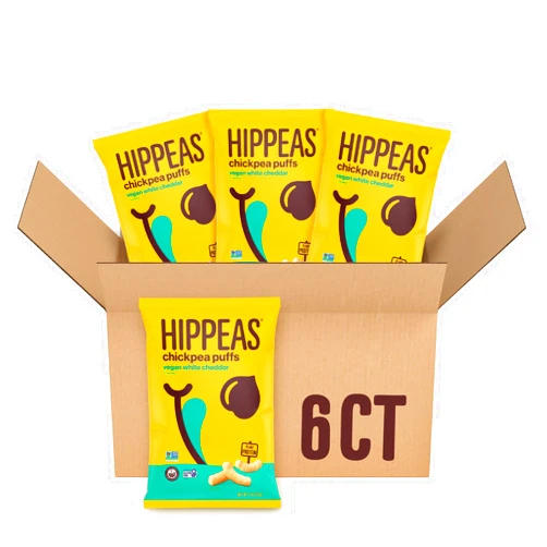 Hippeas Chickpea Puffs, Vegan White Cheddar, 4 Ounce (Pack of 6), 4g Protein, 3g Fiber, Vegan, Gluten-Free, Crunchy, Plant Protein Snacks